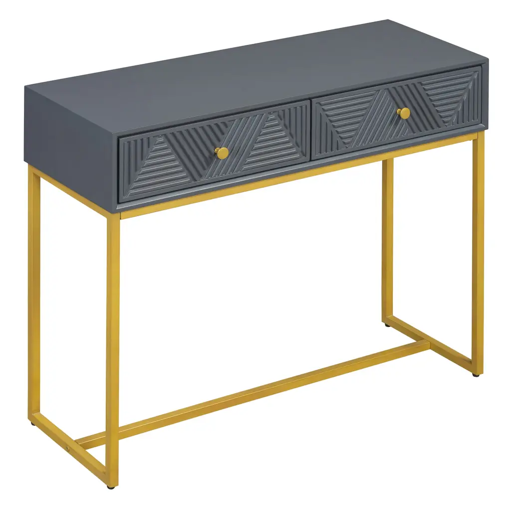 Modern Polished Console Table Two Drawers and Stripe Design trexm