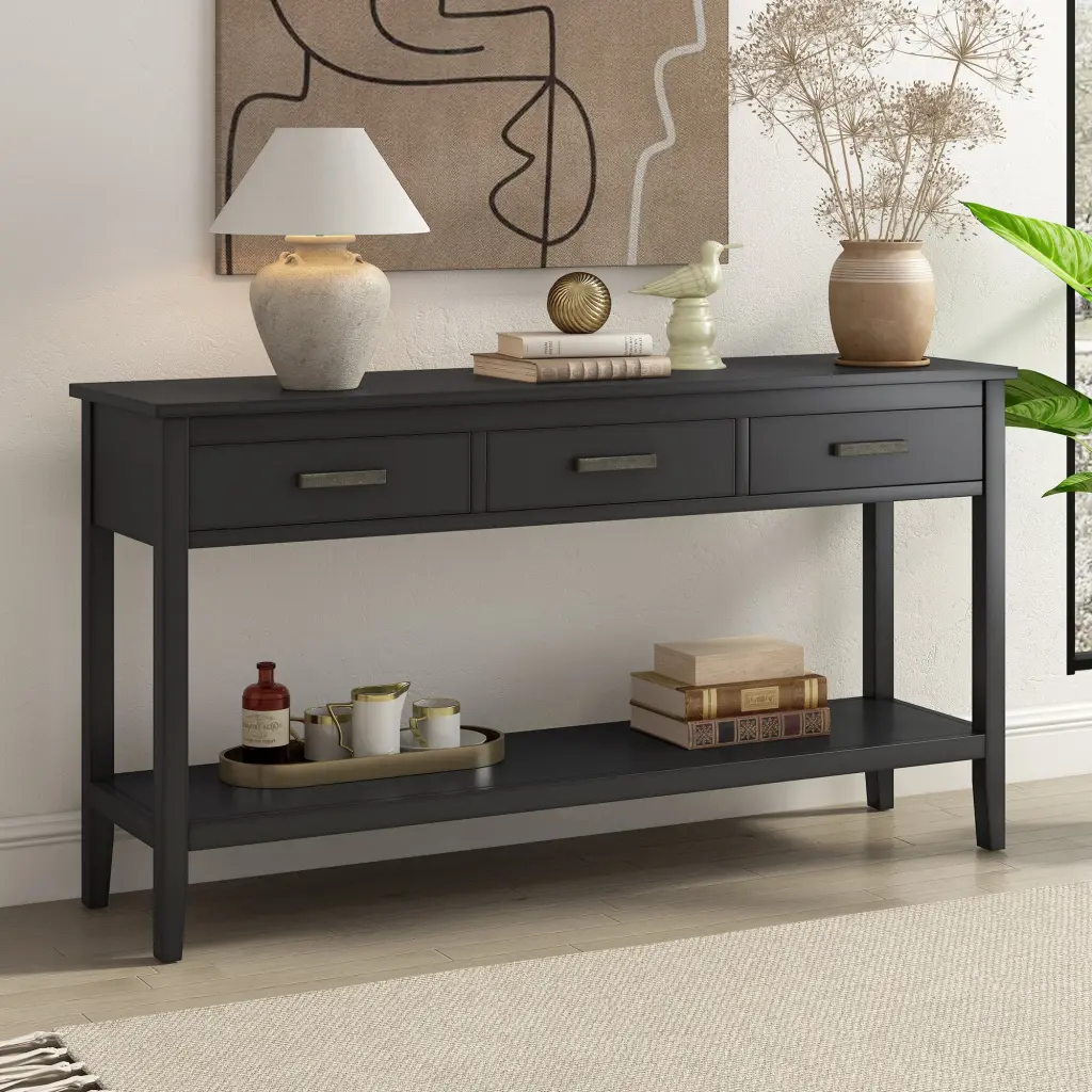 Contemporary 3 Drawer Console Table 1 Shelf Entrance Hall Table u_style