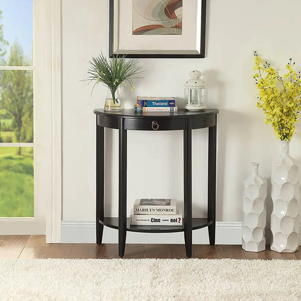 Black Console Table Bottom Shelf Primary Living Space furniture max