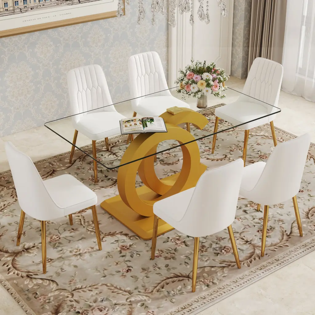 63 Inch Clear Tempered Crystal Desk and Chair Set 35.4x30 Inches droom w-1151