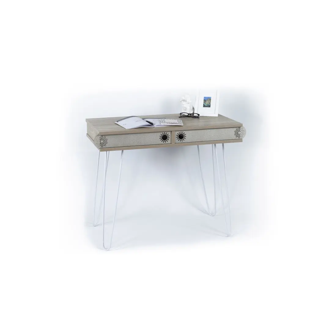 Lora Metal Legs 2 Tier Modern Desk Plain Light Oak Wood furnia