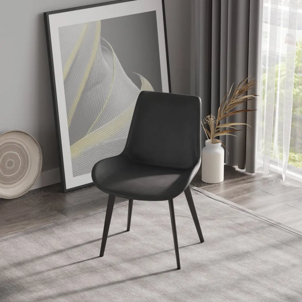 Modern Dining Chair Set 2 Black Metal Legs and Grey Upholstery atunus