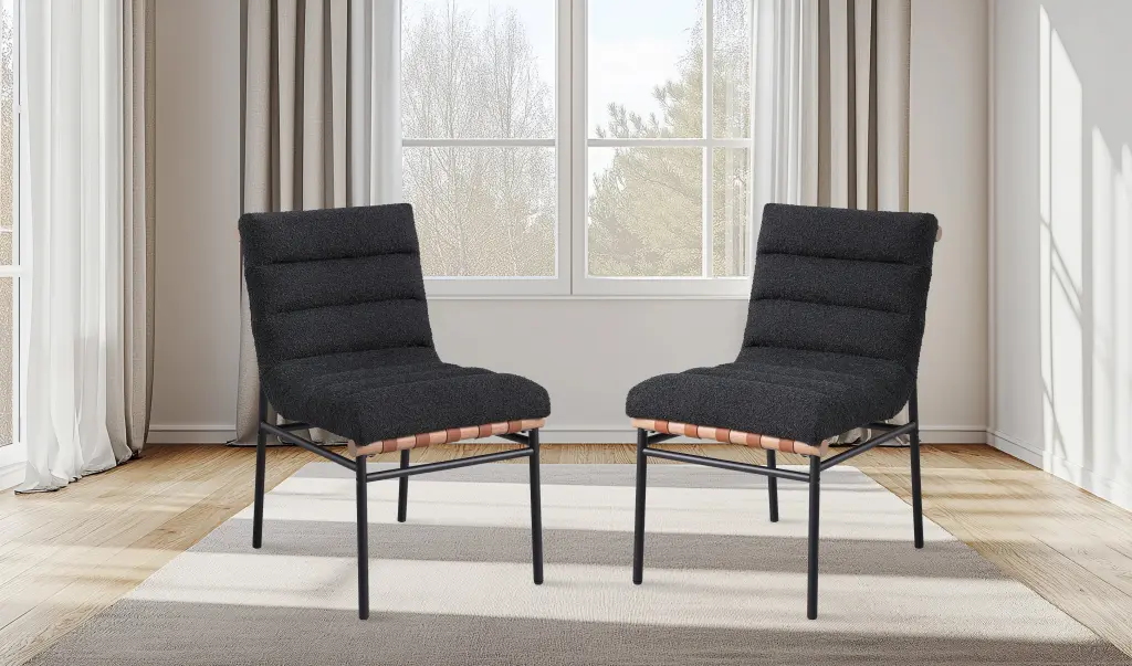 Lahni Black Boucle Material Set 2 Dining Chairs Black Ferrous Metal Legs lilola home