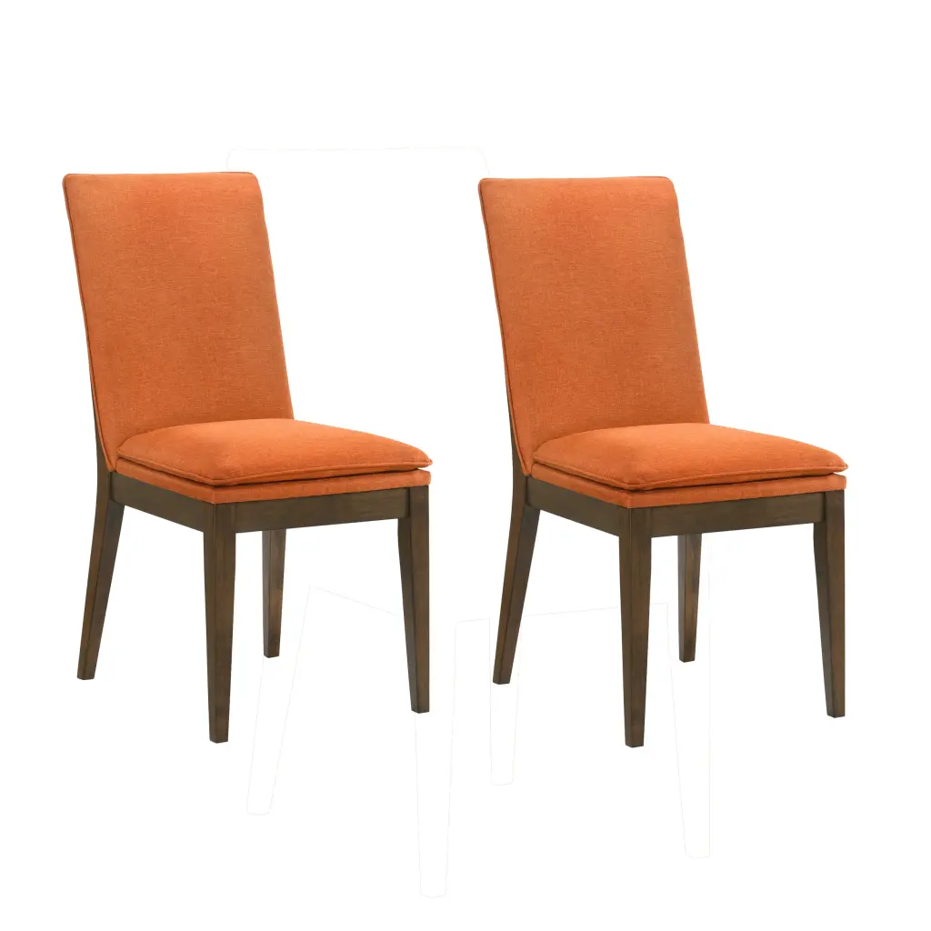 Kiq 26 Inch Set 2 Dining Chairs Walnut Brown Elastomerwood Frame Orange Upholstery royal hampton