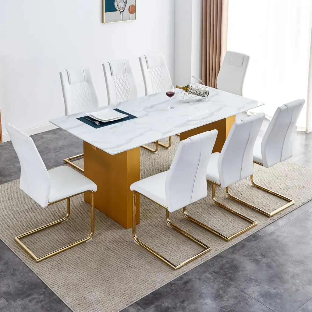 Large Modern Rectangular Table 0.4 Inch Pattern Chair Set droom w-1151