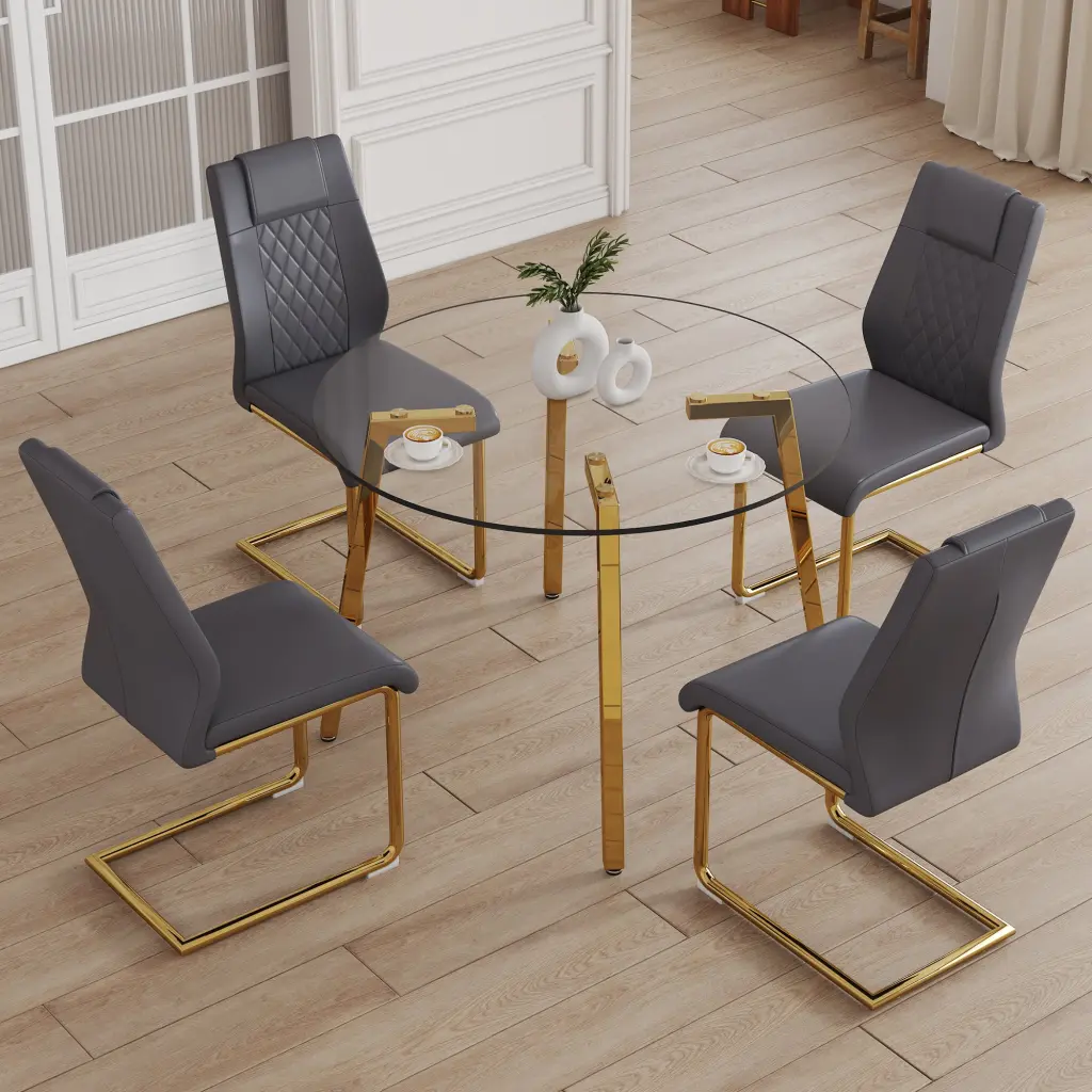 Modern Minimalist Round Clear Tempered Glass Table And Chair Set droom w-1151