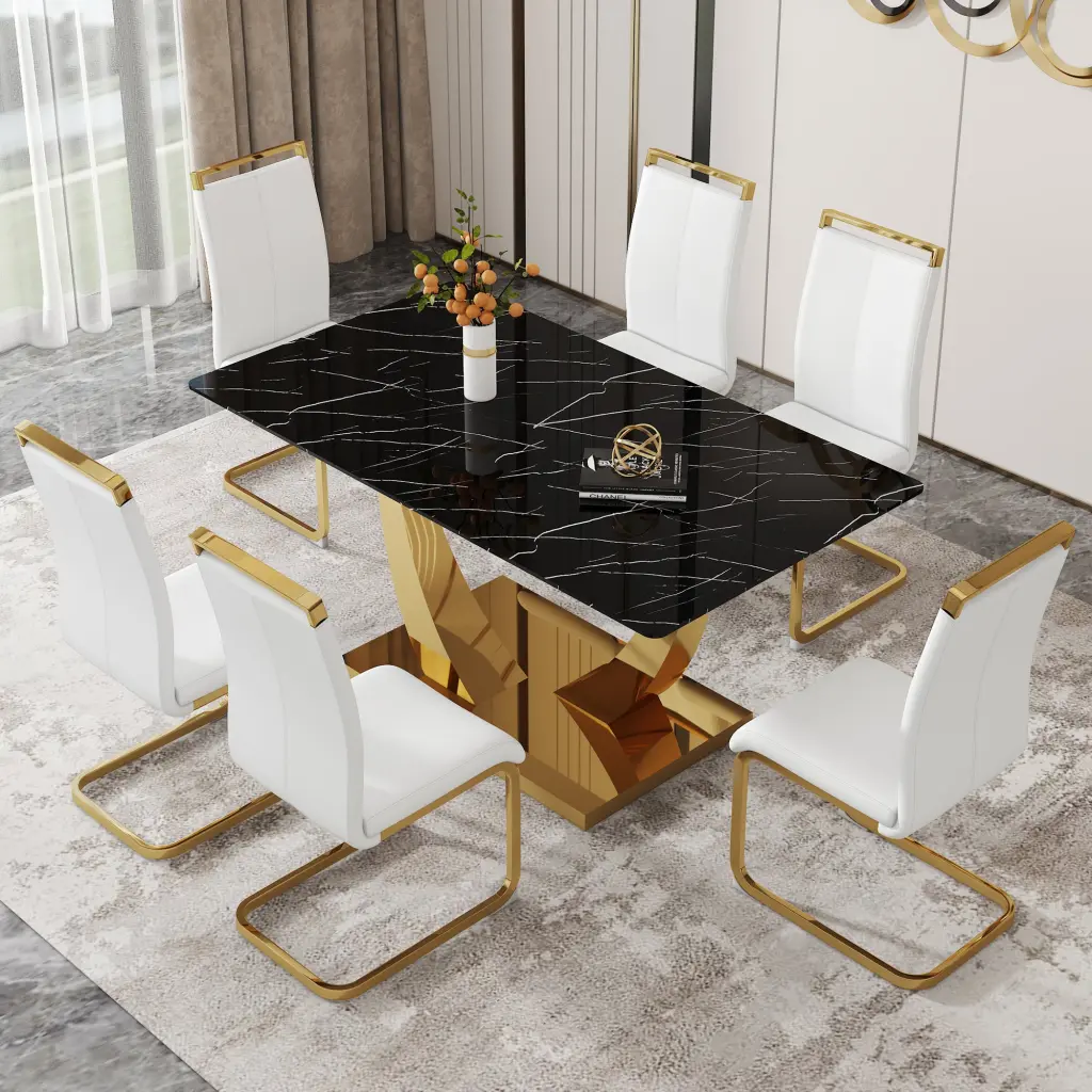 Modern Rectangular Dining Table And Chair Set Black Textured Finish droom w-1151