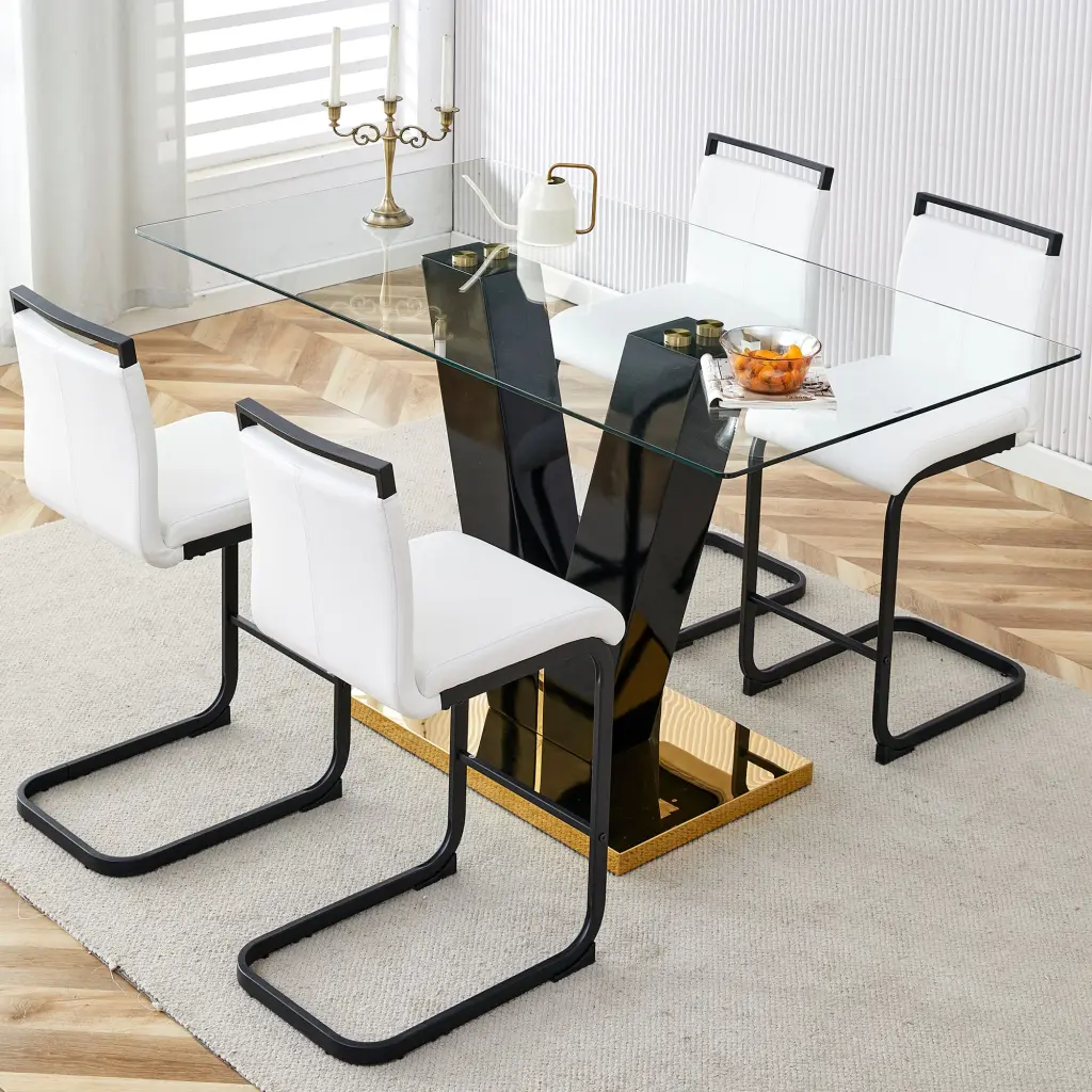 Rectangular Crystal Dining Table 0.4 Inch Pattern Chair Set droom w-1151