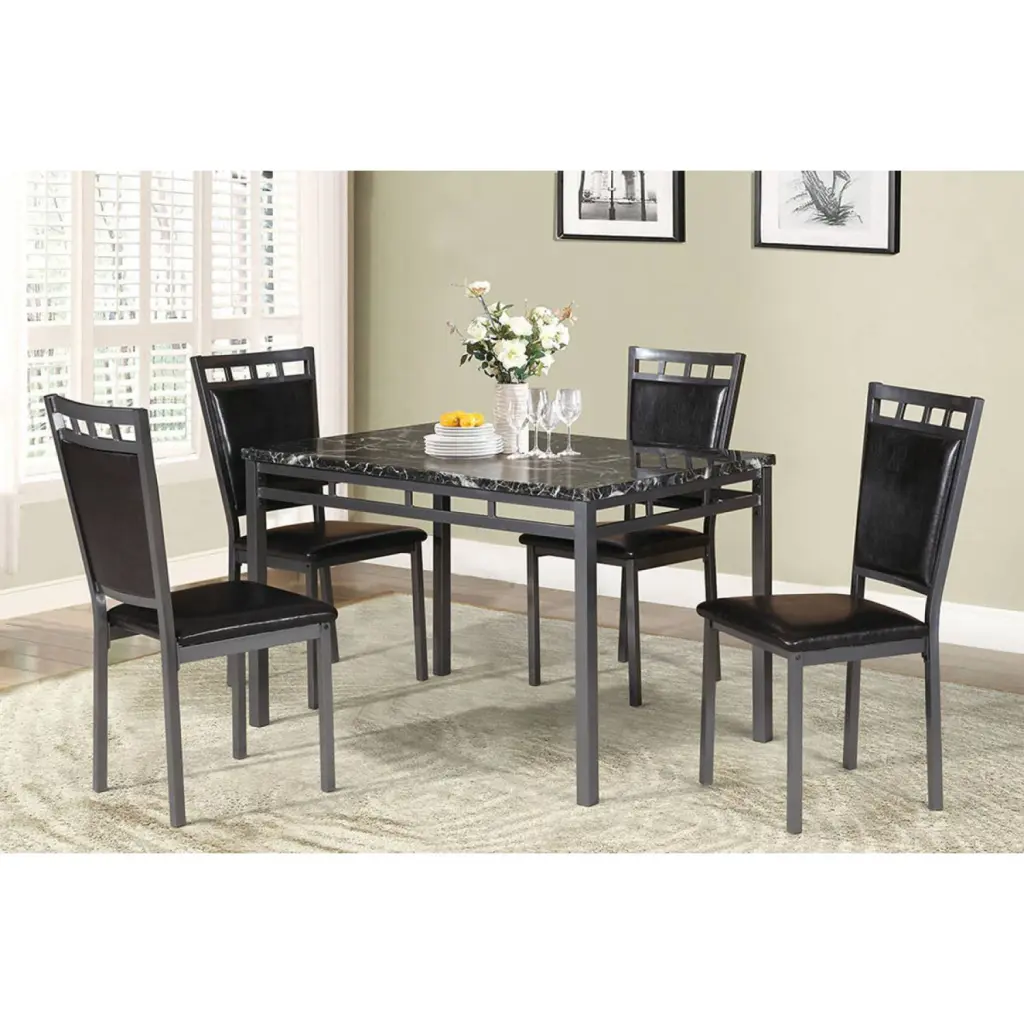 Dining Room Home Decor 5Pc Dining Set Table And 4 Chairs Faux Stone Top kanepe