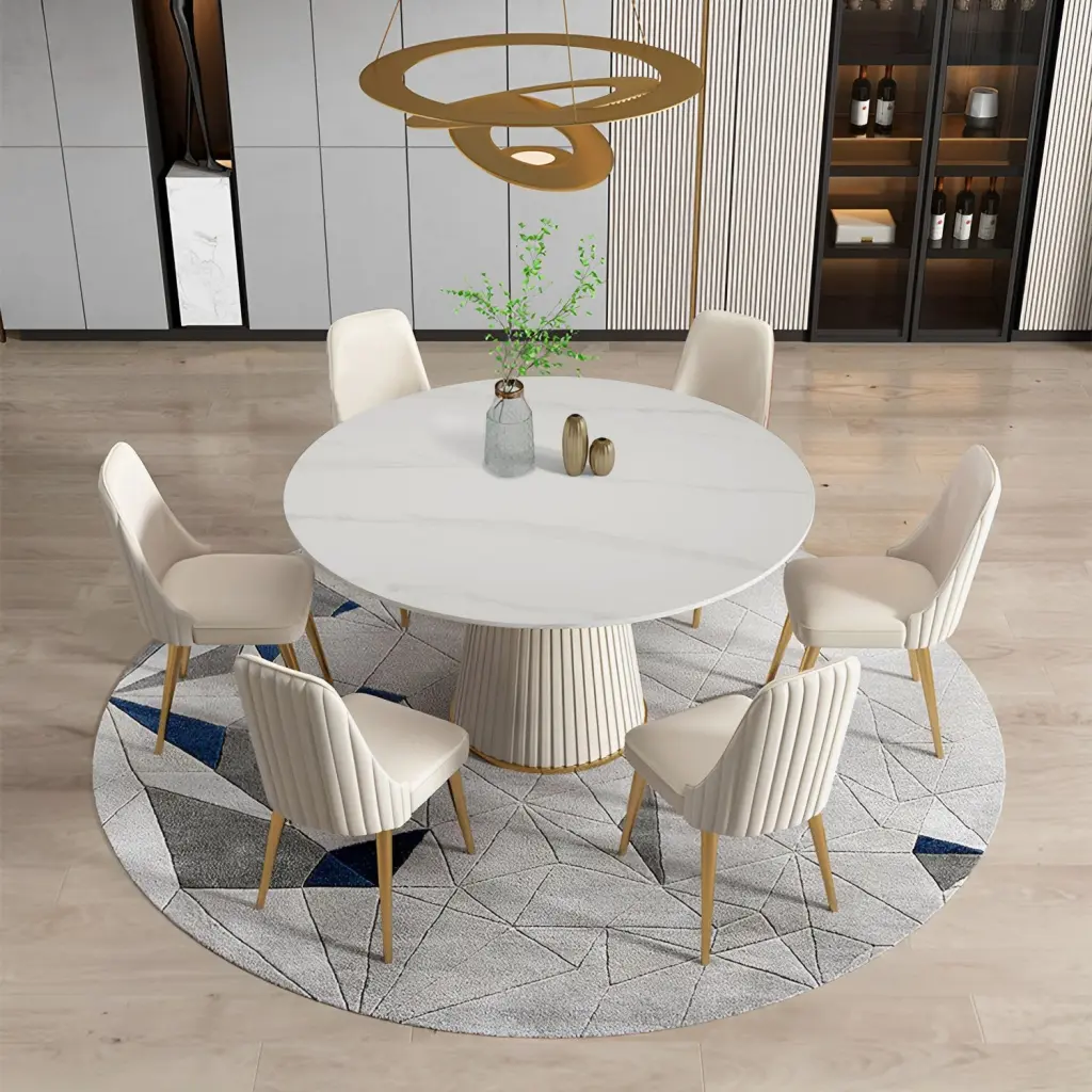 53 Inch Sintered Stone Carrara White Dining Table 6 Chairs Modern Kitchen Set montary
