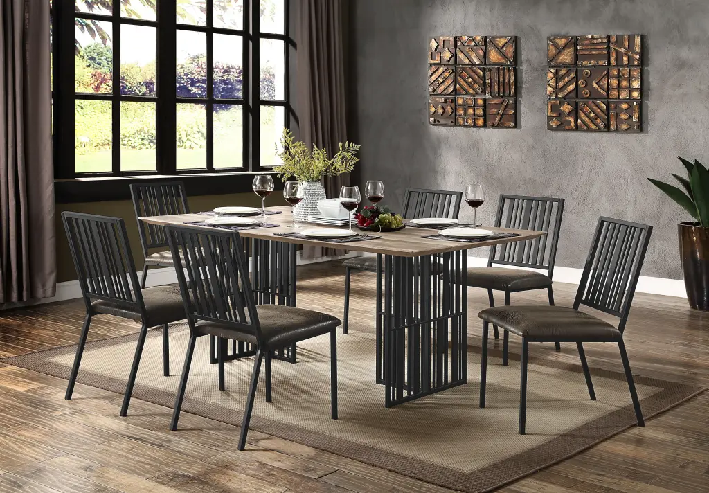 Zudora Dining Table Antique Oak Black Finish Modern Design acme onsite store