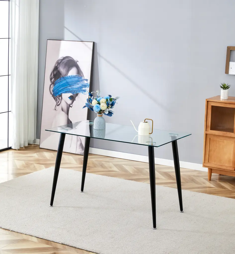 Crystal Dining Table 120x70cm Black Metallic Legs - Seats 4 People d-n furniture
