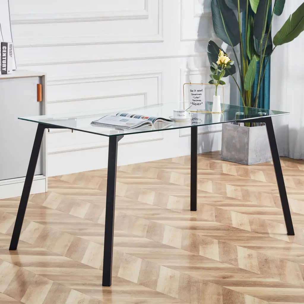Modern Minimalist Rectangular Crystal Dining Table 4-6 People 0.31 Inch Tempered Glass Top droom w-1151