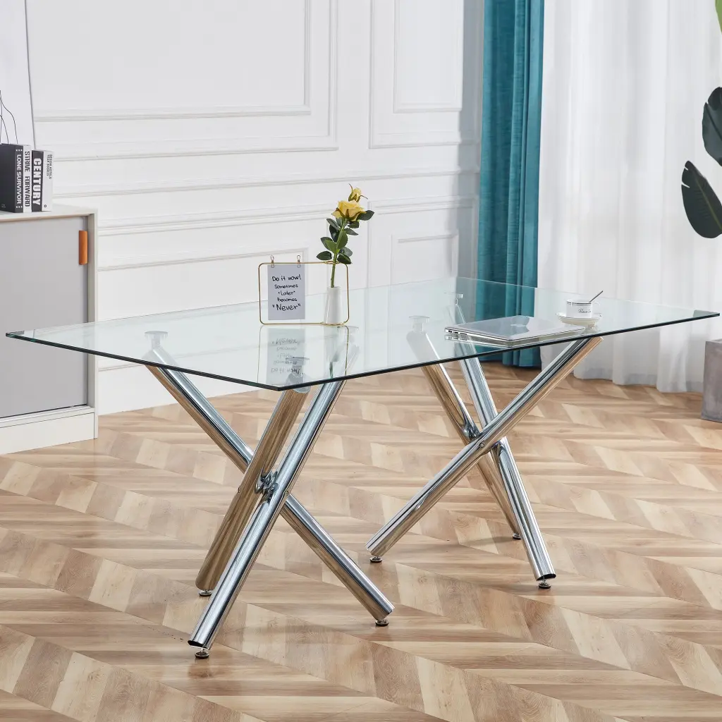 Large Modern Minimalist Rectangular Crystal Dining Table 6-8 People furniture