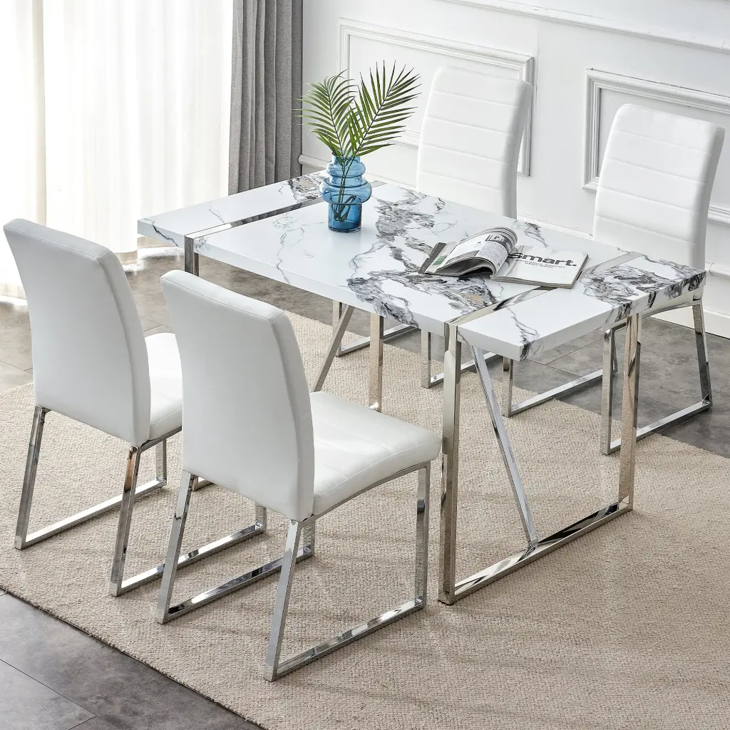 Modern Dining Table 55 Inch Faux Marble Kitchen Table Seats 4 People rnb