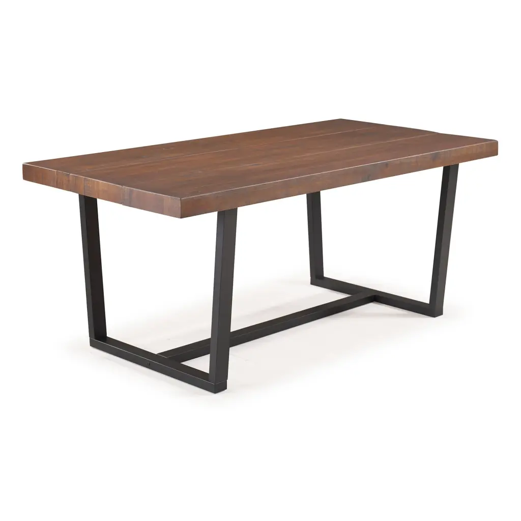 Modern Distressed Solid Timber and Metallic Open Frame Dining Table Mahogany walker edison