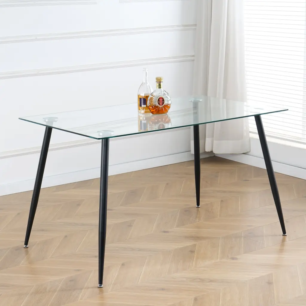 Modern Kitchen Crystal Dining Table 51 Inch Rectangular Tempered Glass youngmagic
