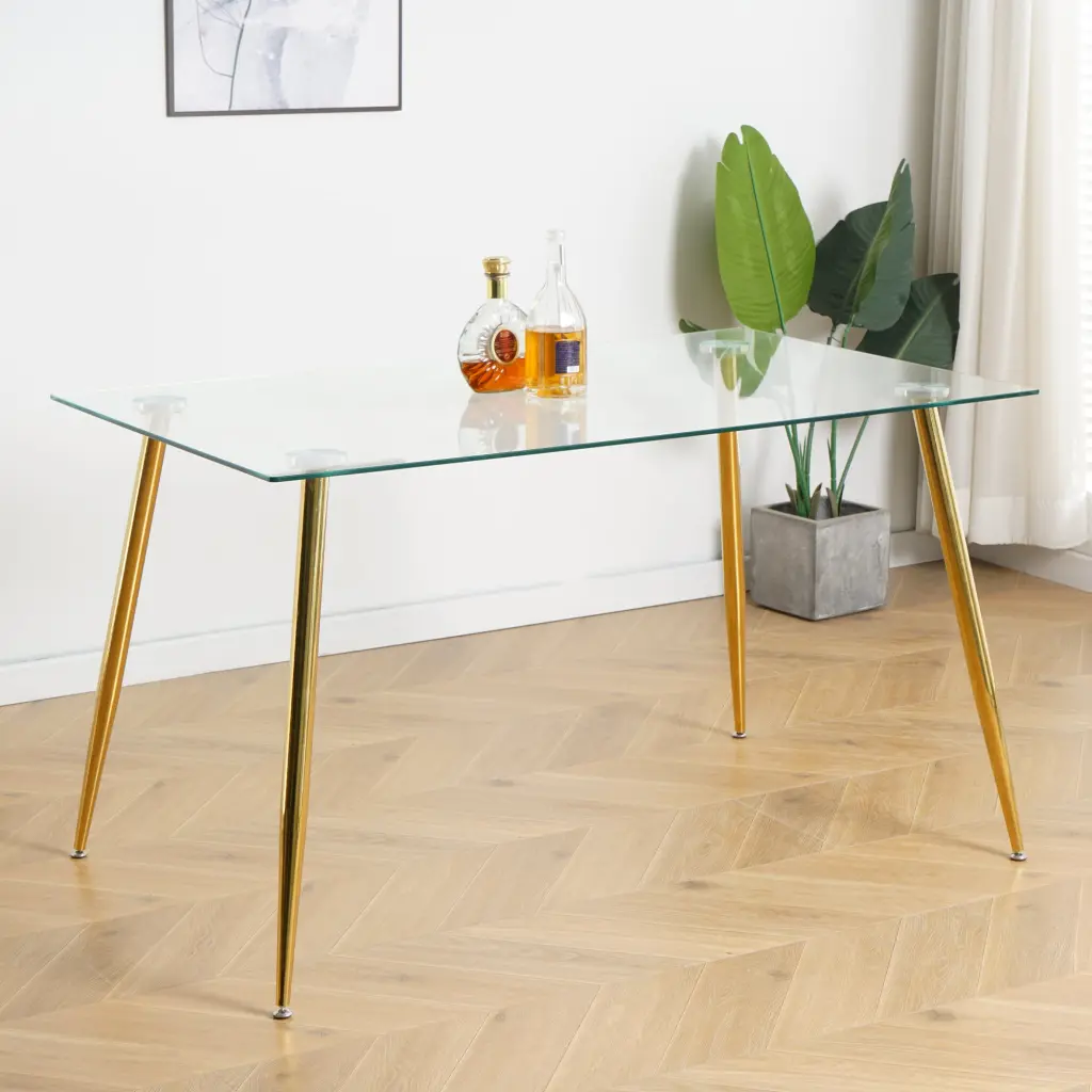 Modern Kitchen Crystal Dining Table 51 Inch Rectangular Tempered Glass youngmagic