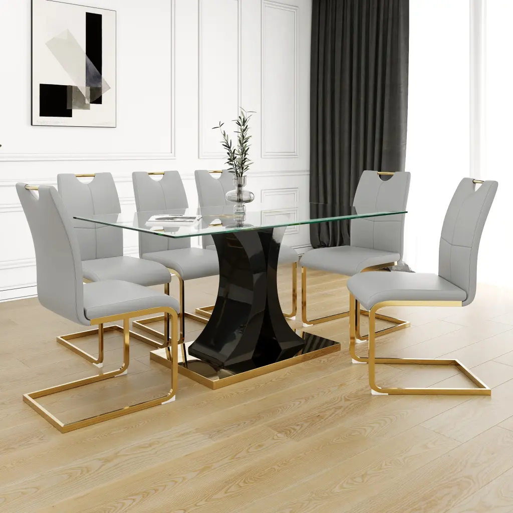 Modern Style Crystal Dining Table Elegant Transparent Design Solid Support youngmagic