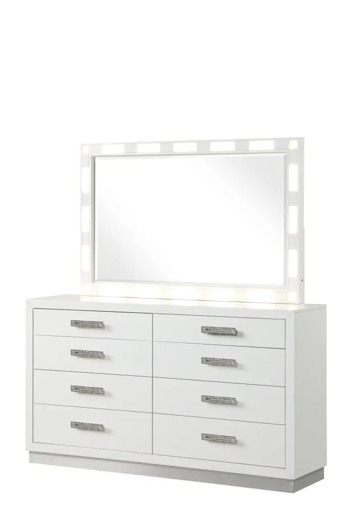 Coco Modern Style 8 Drawer Dresser Milky White Wooden Storage Cabinet galaxy home furnishings