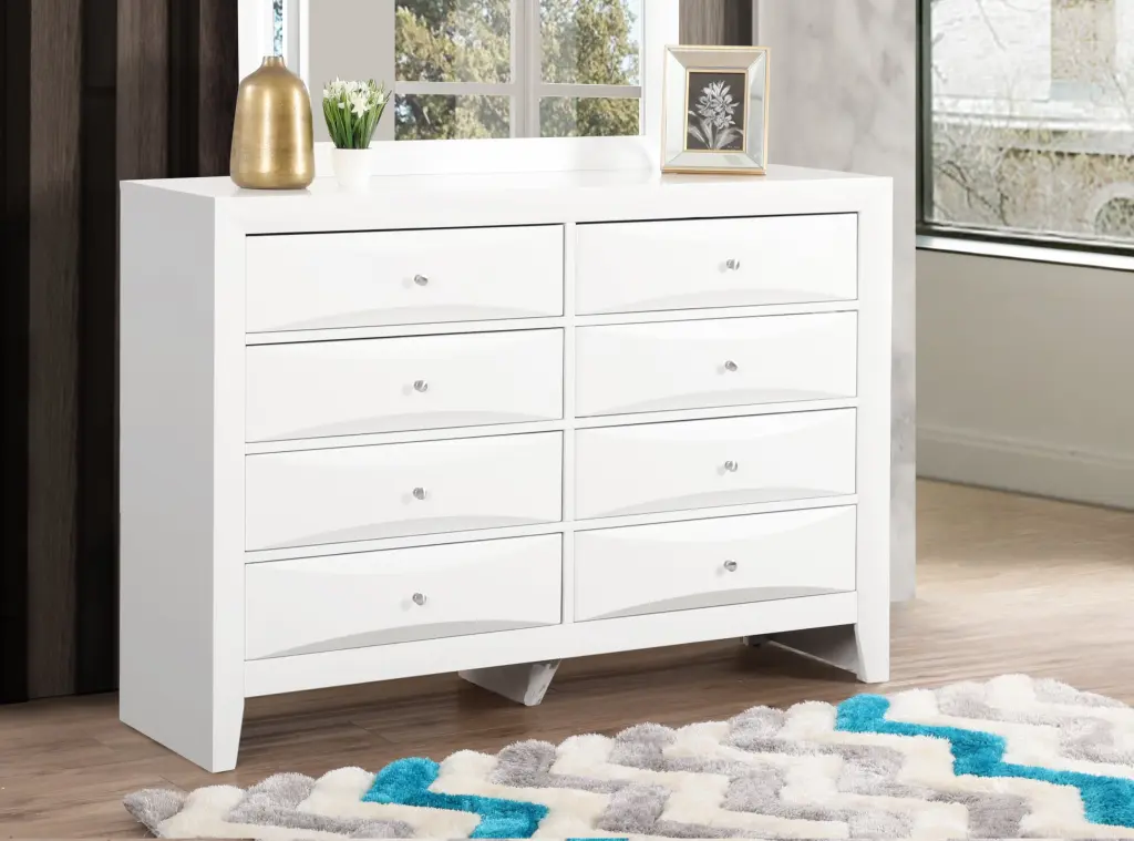 Marilla G1570 D Dresser White Particle Board Modern Chest Drawers glory furniture