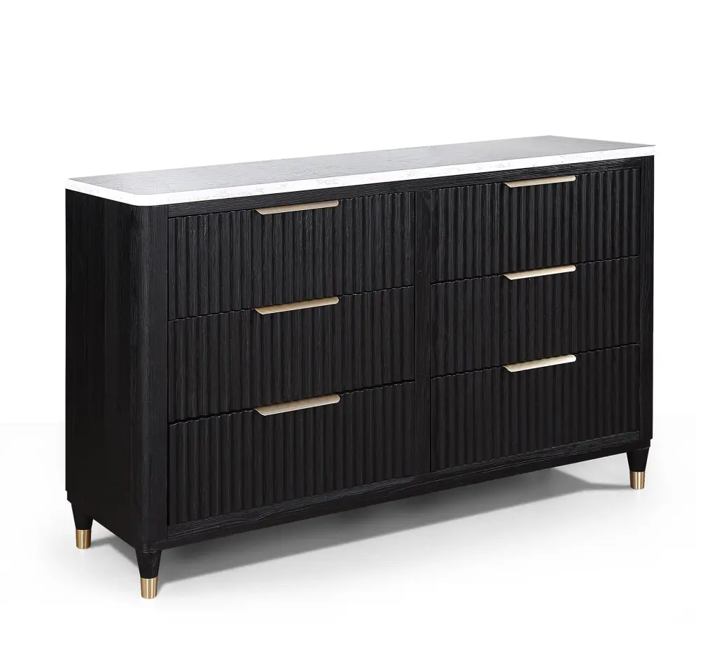 Contemporary 6 Drawer Black White Top Dresser Metal Knobs Modern Design kanepe