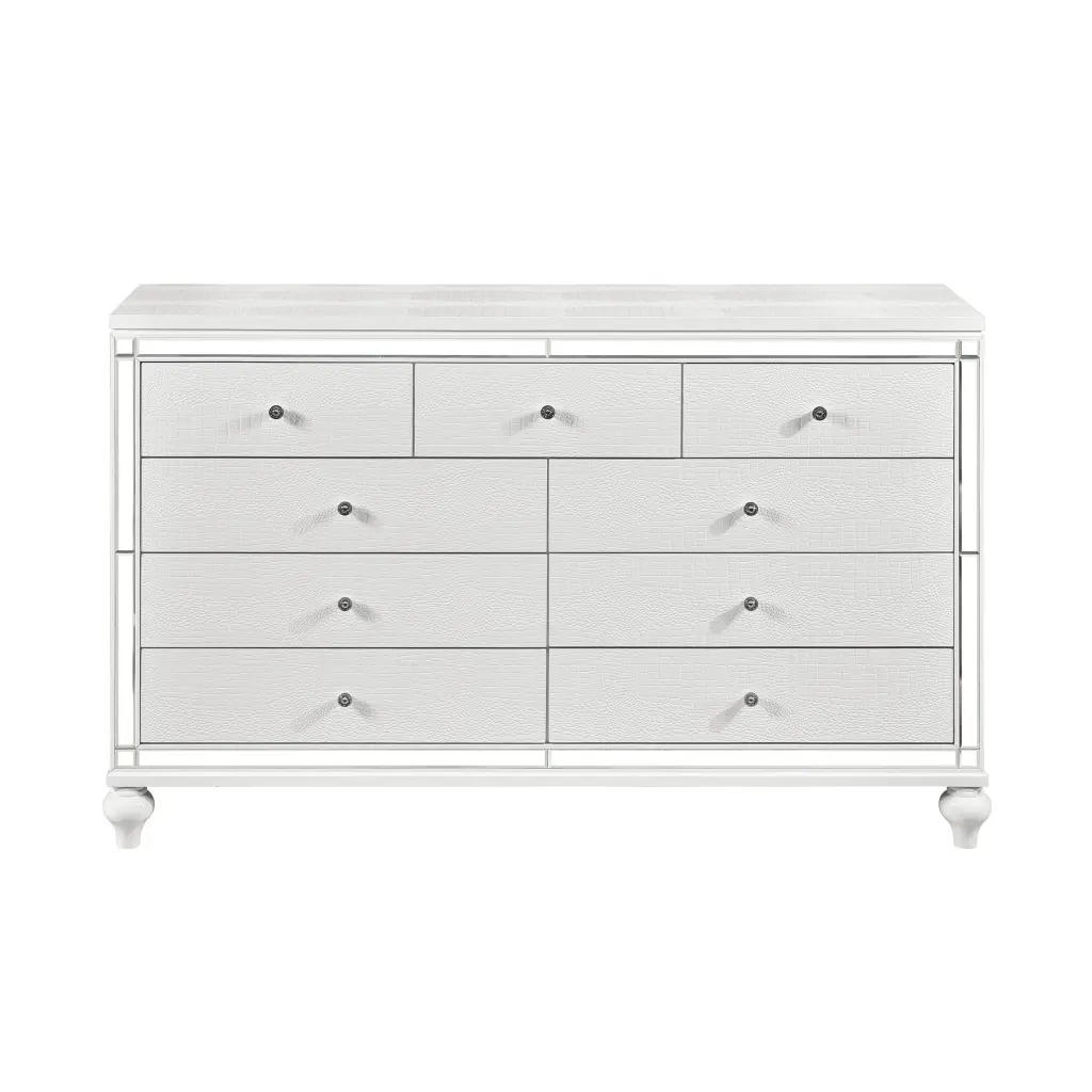 Glamorous Metallic White Finish Dresser 9 Drawers And Faux Crystal Knobs kanepe