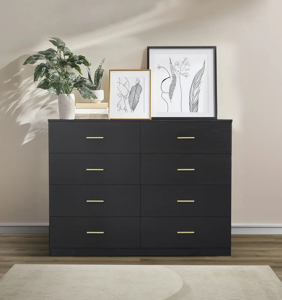 Modern Black 8 Drawer Dresser Bedroom Large Storage Wide Chest Drawers rnb