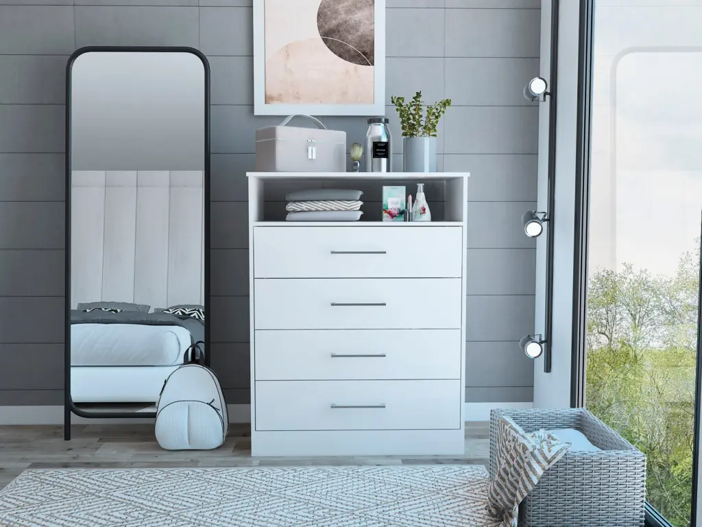 Continental High Quality Gown Dresser Four Drawers and One Shelf White tuhome