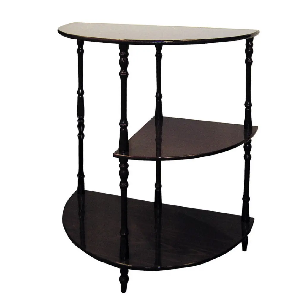 26 Inch Tall 3 Tier Timber End Table Crescent Shape Cherry Finish california home
