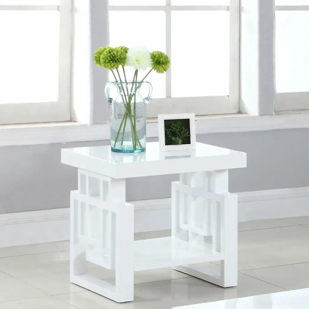 High Glossy White Rectangular End Table Living Space furniture max