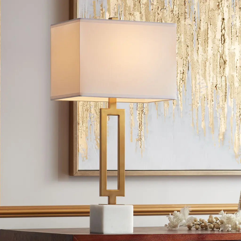 Possini Euro Design Felipe 28 Inch Tall Gold Metal Marble Modern End Table Lamp