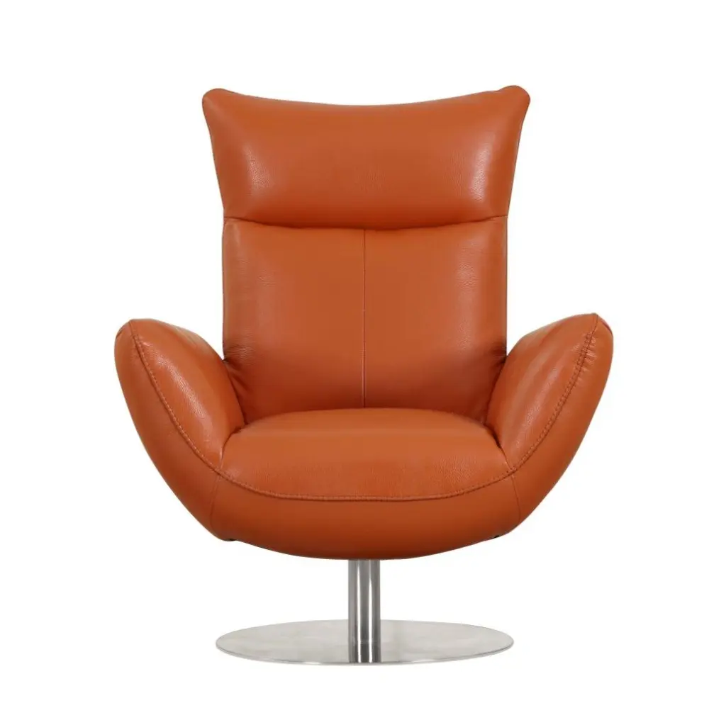 22 Inch Modern Authentic Italian Hide Lounge Chair Orange Foam Upholstery global united