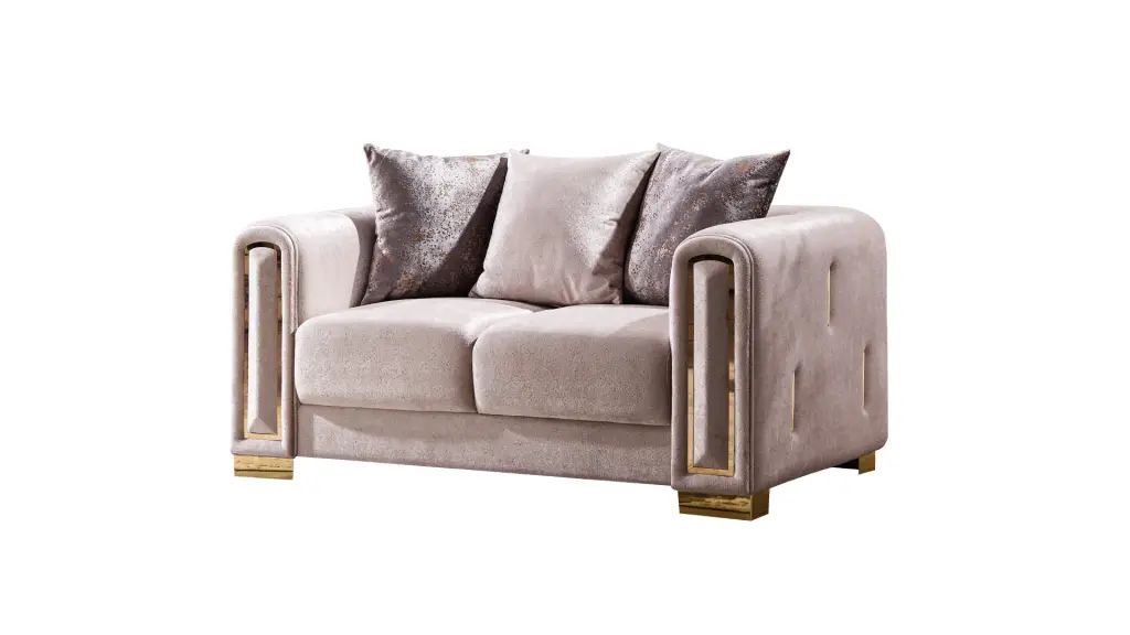 Modern Style Beige Velvet Loveseat Timber Frame Living Space galaxy home furnishings