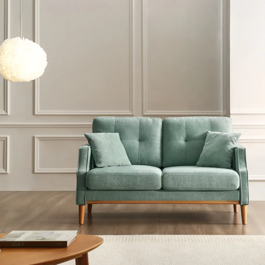 Living Space 2 Seater Loveseat Sofa Waterproof Fabric Baby Blue Modern Design liyasifurnitureco.-ltd.