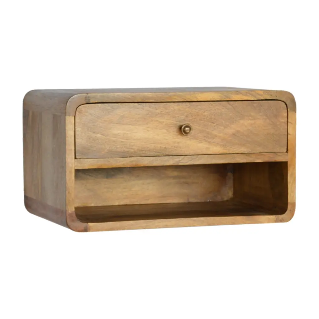 Floating Curve Open Slot Bedside Table Solid Oak Wood artisan furniture