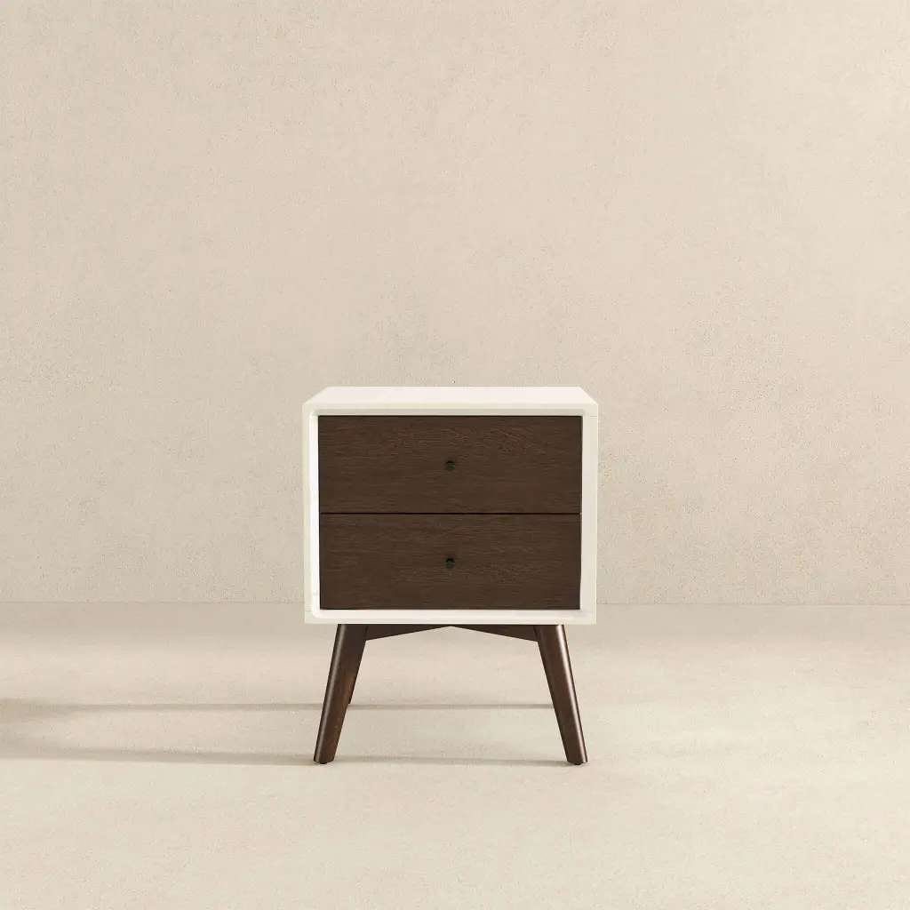 Caroline Mid Century Modern White Night Stand 2 Drawer Dark Brown ashcroft furniture