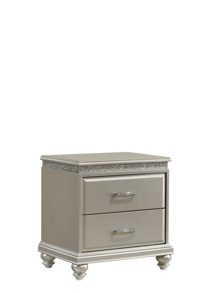 Valiant Nightstand Pearl Shiny Metal and White Timber - Modern Bedside Table crown mark inc