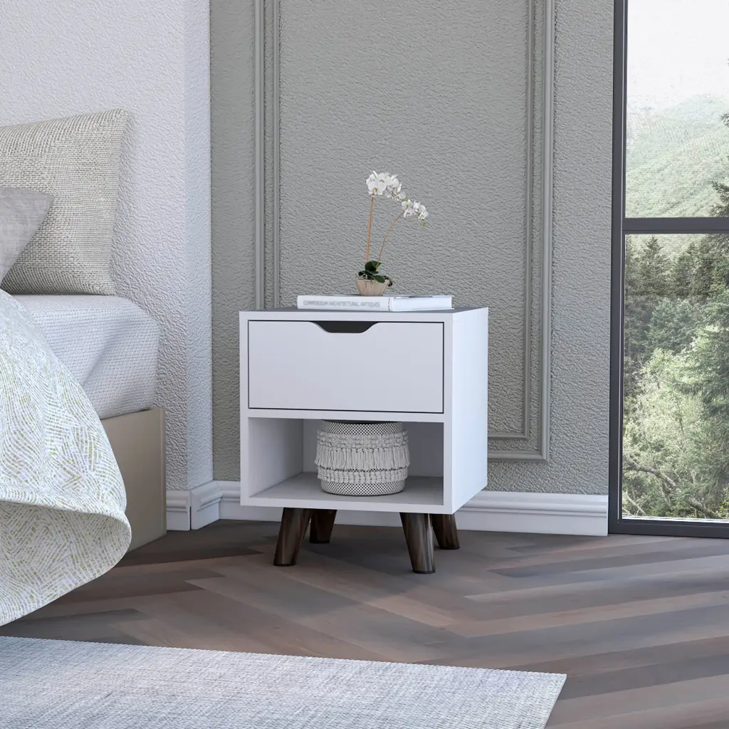 Modern Nightstand 19 Inch Height Spacious Drawer Open Storage Shelf depot e-shop