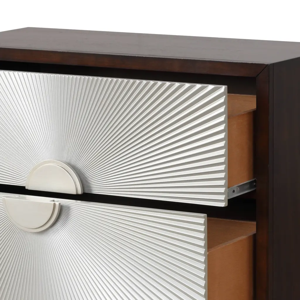 Shiny Metal And Walnut 2 Drawer Nightstand Walnut Primary Living Space Mdf furniture max