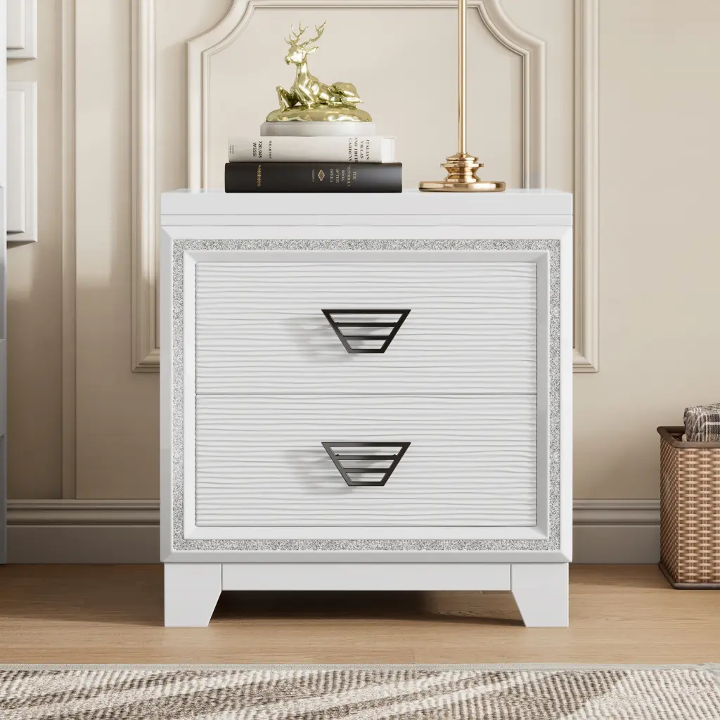 Elegant Nightstand Metal Handle and Sparkling Shiny Decoration homey life