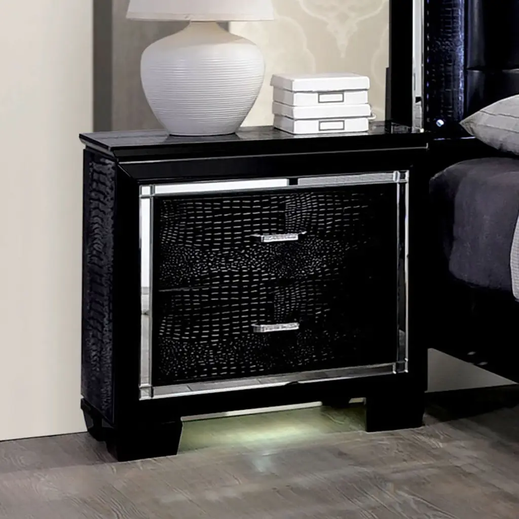 Contemporary 1PC Nightstand Black Bedside Table LED Light English Dove kanepe