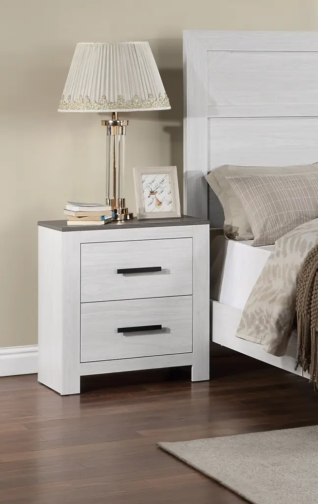 White Hue 1Pc Nightstand Paper Veneer Bedroom Home Decor 2 Drawers kanepe