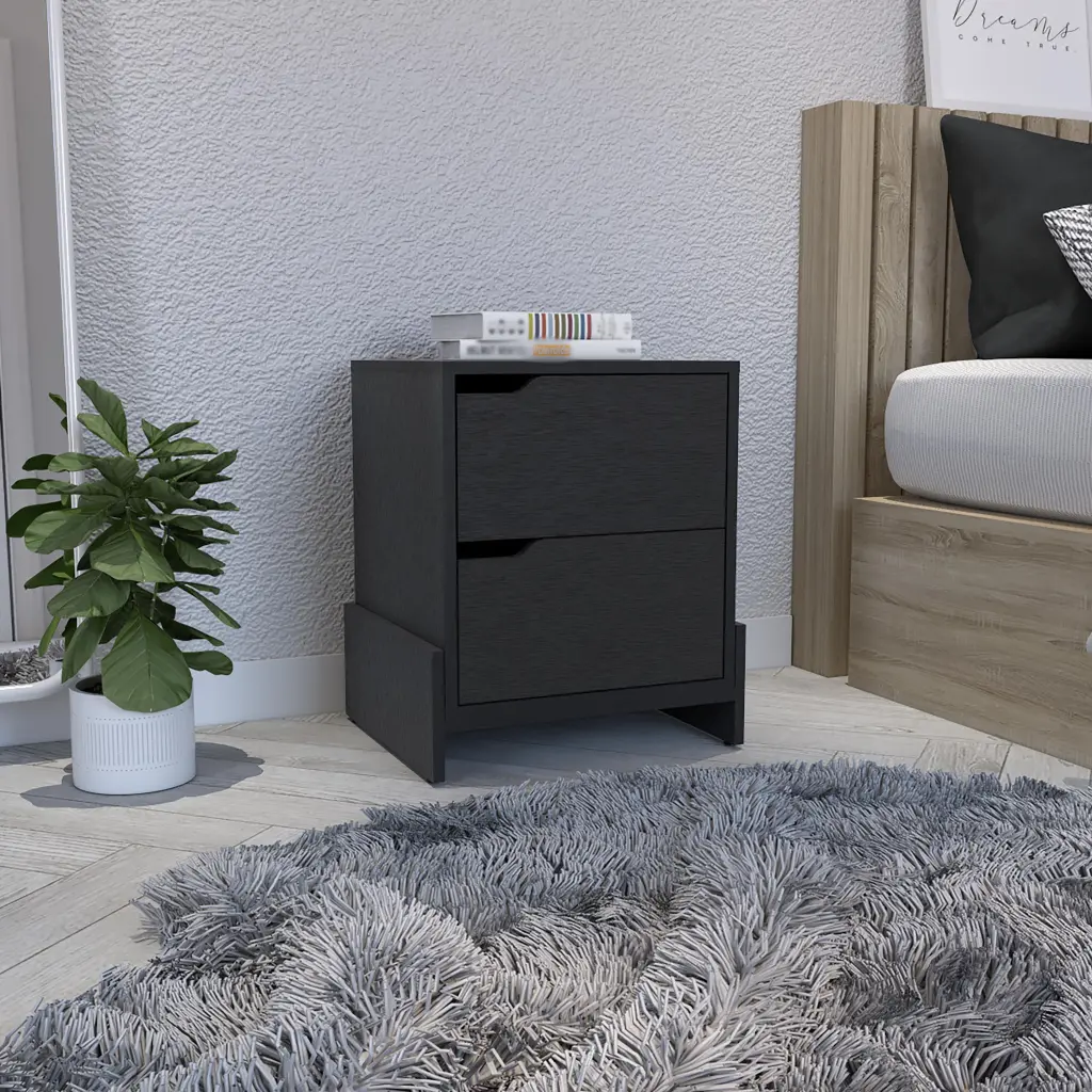 Black Modern Bedside Nightstand 2 Drawers and Open Shelf rta mubles colombia