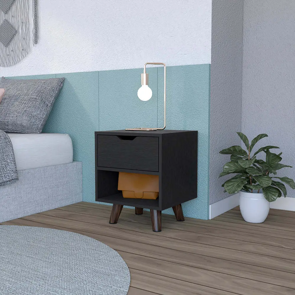 Modern Nightstand 19 Inch Height Spacious Drawer Open Storage Shelf and Charging Station rta mubles colombia