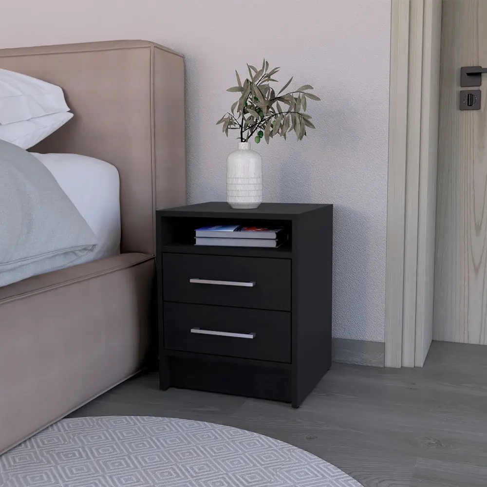Nightstand Two Drawers Black Wengue Finish and Particle Board treevol furniture