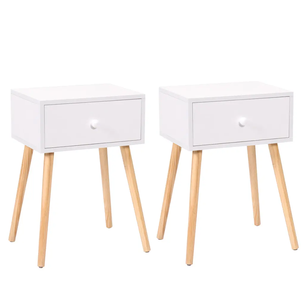 Set 2 Timber Nightstand Storage Drawer And Solid Timber Leg Modern Design w2181
