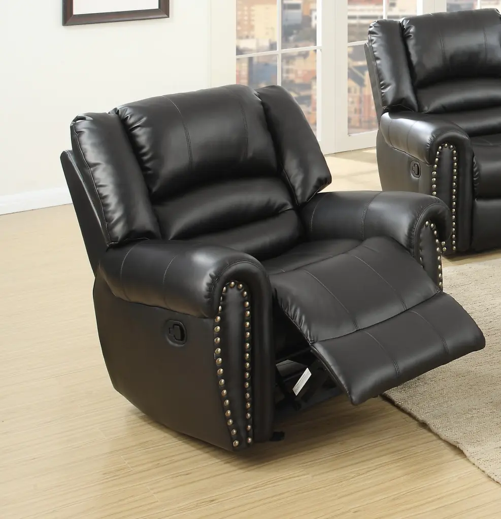 Modern 1Pc Manual Motion Recliner Chair Glider Black Bonded Leather kanepe