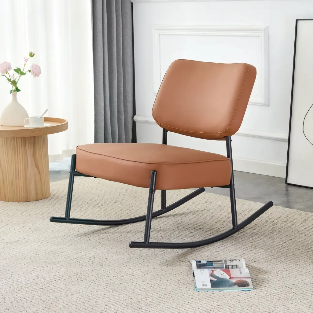 PU Material Cushioned Rocking Chair Unique Comfortable Nursery or Living Room Seat droom w-1151