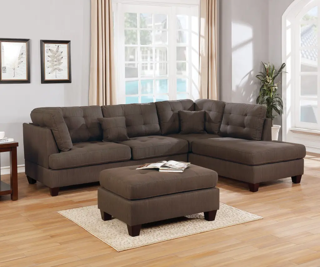 Modern 3Pc Sectional Sofa Set Reversible Chaise Sofa Ottoman Black kanepe